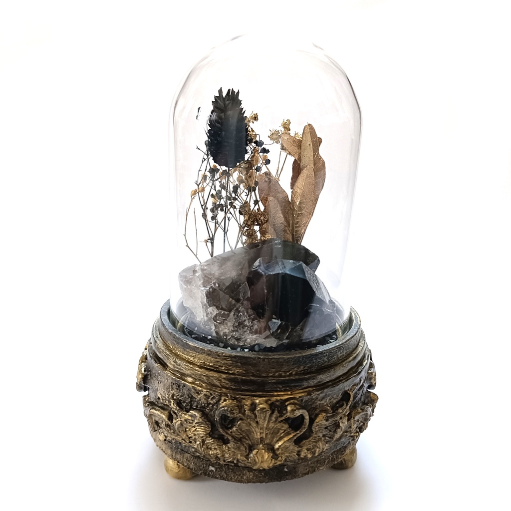 鉱物ランプ『黒と金』中・煙水晶・リモコン切替点灯