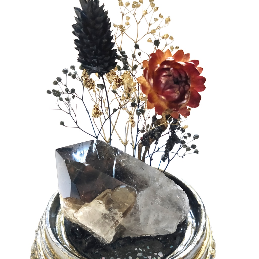 鉱物ランプ『黒と金』中・煙水晶・リモコン切替点灯