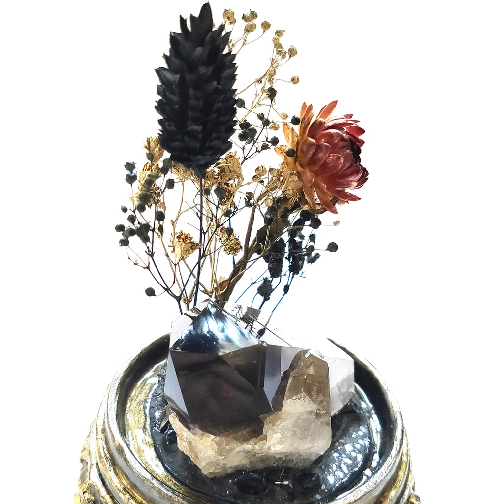 鉱物ランプ『黒と金』中・煙水晶・リモコン切替点灯