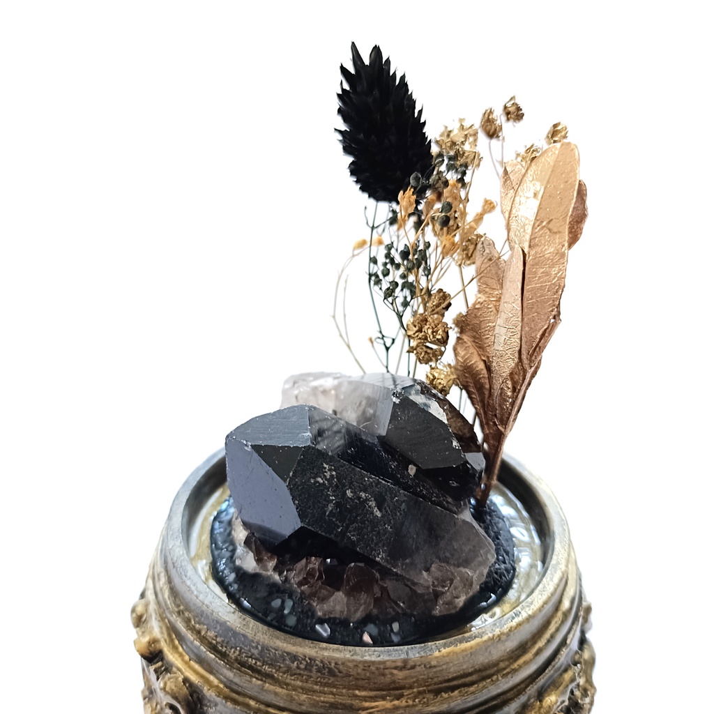 鉱物ランプ『黒と金』中・煙水晶・リモコン切替点灯