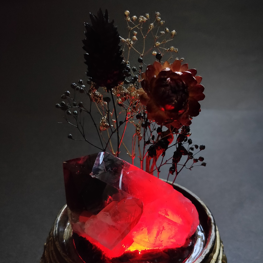 鉱物ランプ『黒と金』中・煙水晶・リモコン切替点灯