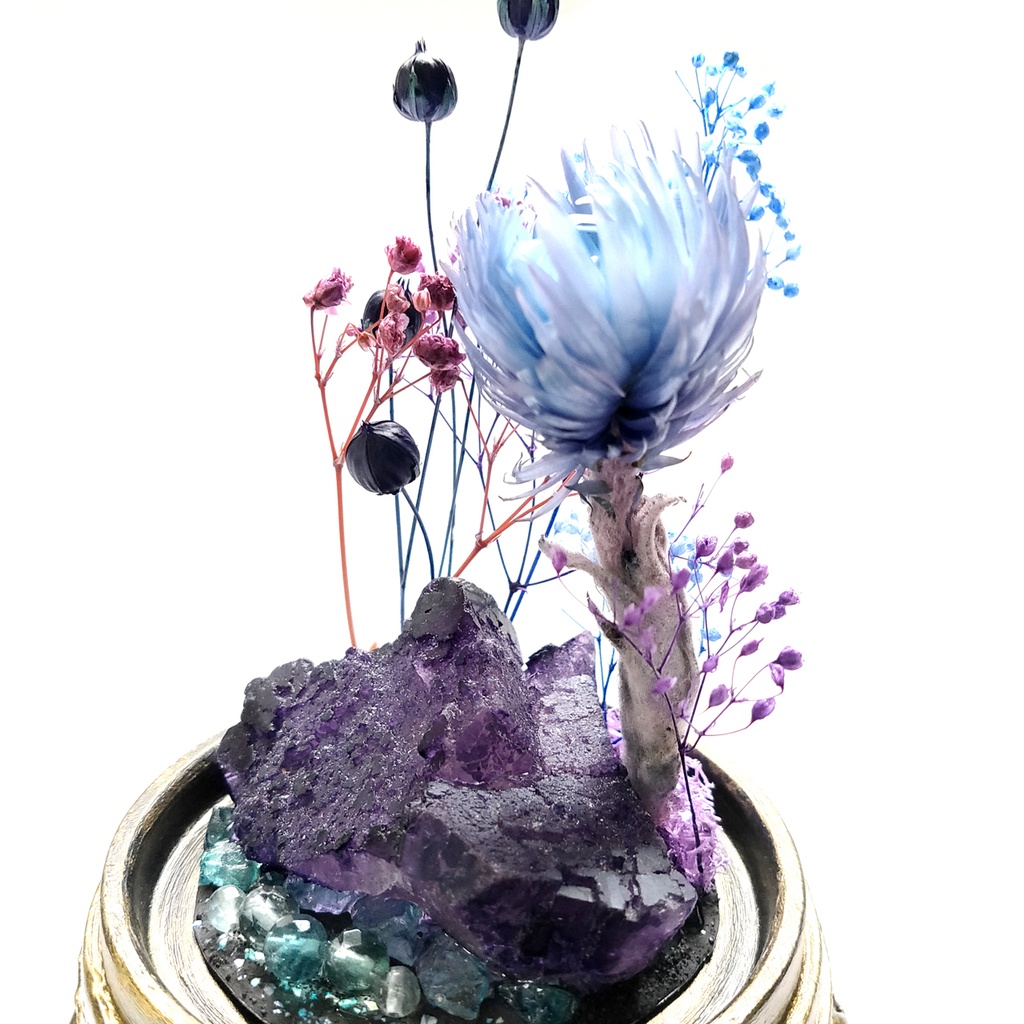 鉱物ランプ『紫と水色』中・蛍石・リモコン切替点灯