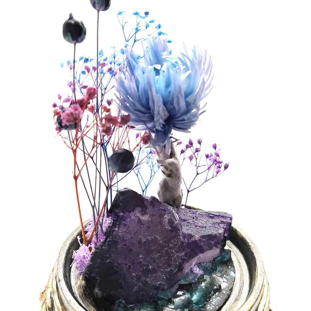 鉱物ランプ『紫と水色』中・蛍石・リモコン切替点灯