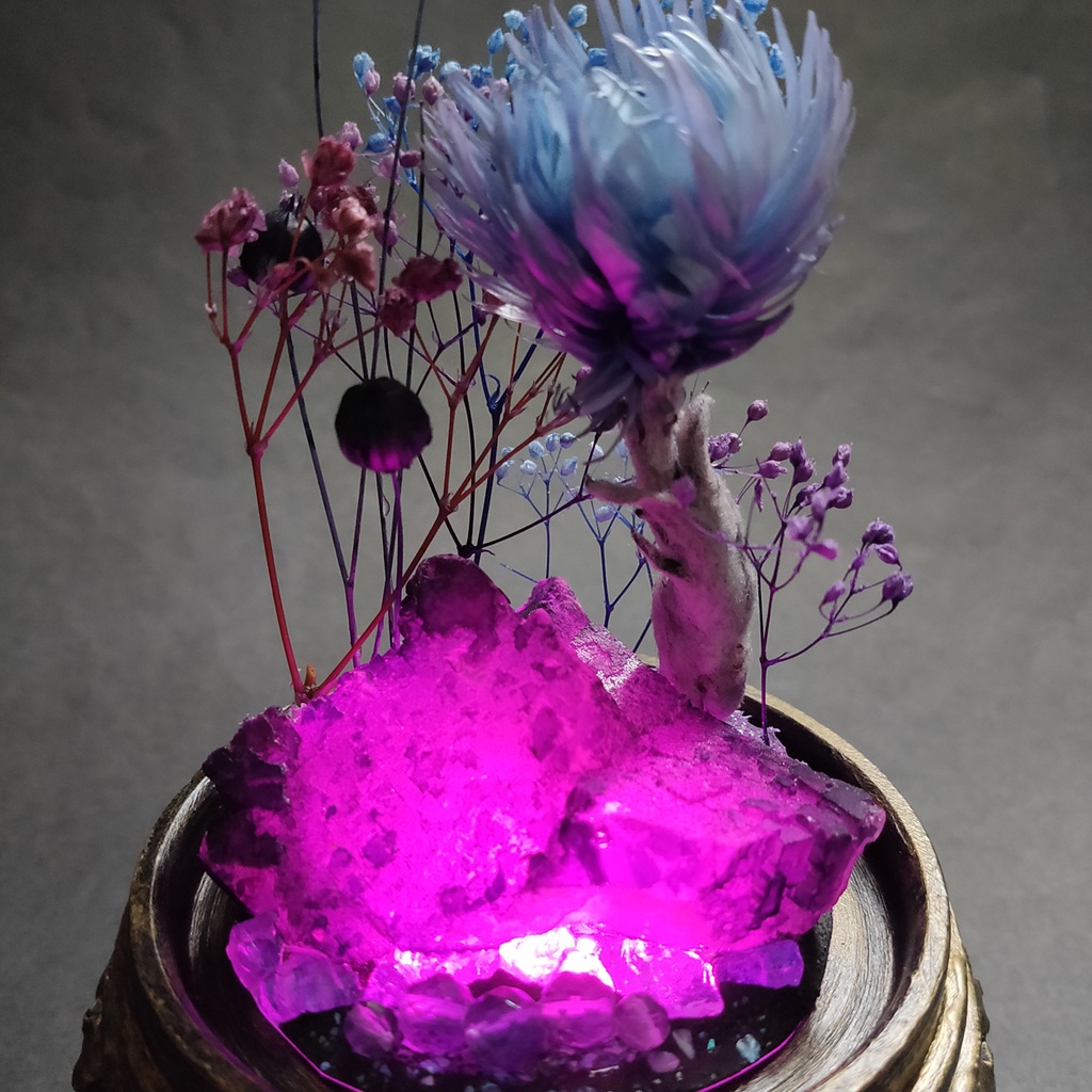 鉱物ランプ『紫と水色』中・蛍石・リモコン切替点灯