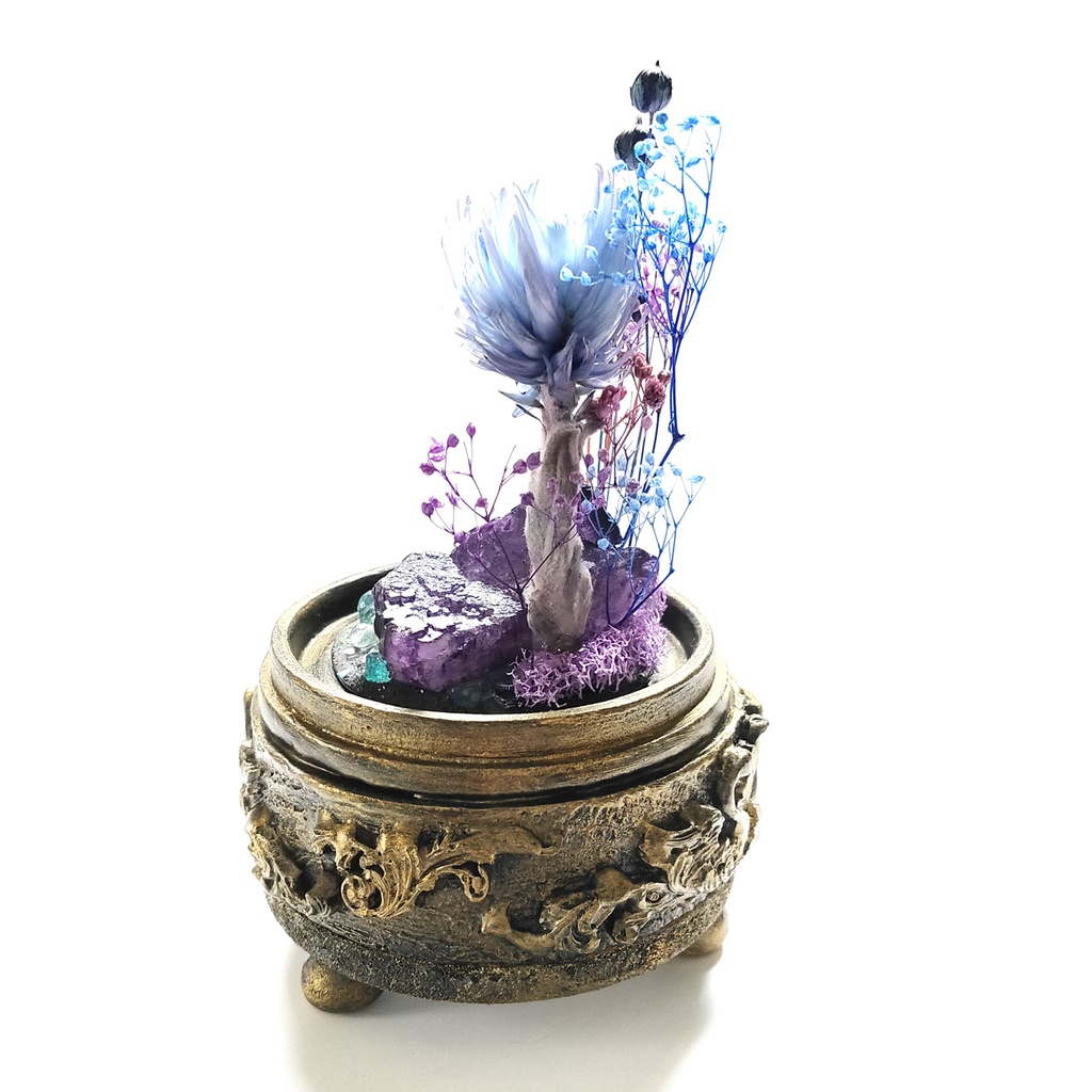 鉱物ランプ『紫と水色』中・蛍石・リモコン切替点灯