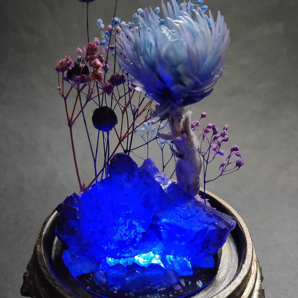 鉱物ランプ『紫と水色』中・蛍石・リモコン切替点灯