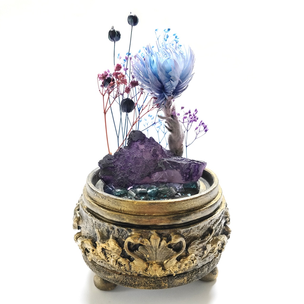 鉱物ランプ『紫と水色』中・蛍石・リモコン切替点灯