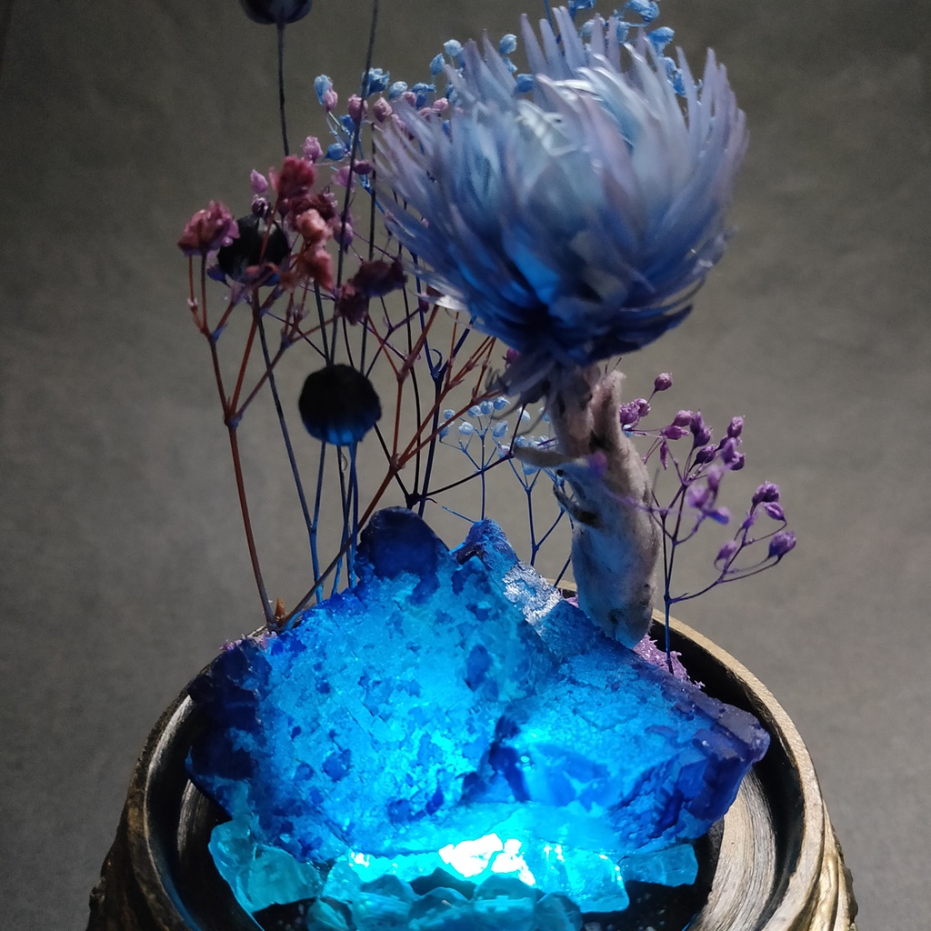 鉱物ランプ『紫と水色』中・蛍石・リモコン切替点灯