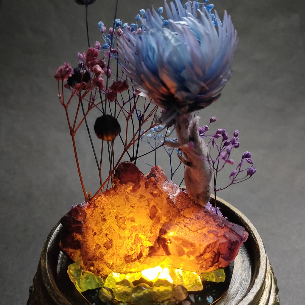 鉱物ランプ『紫と水色』中・蛍石・リモコン切替点灯