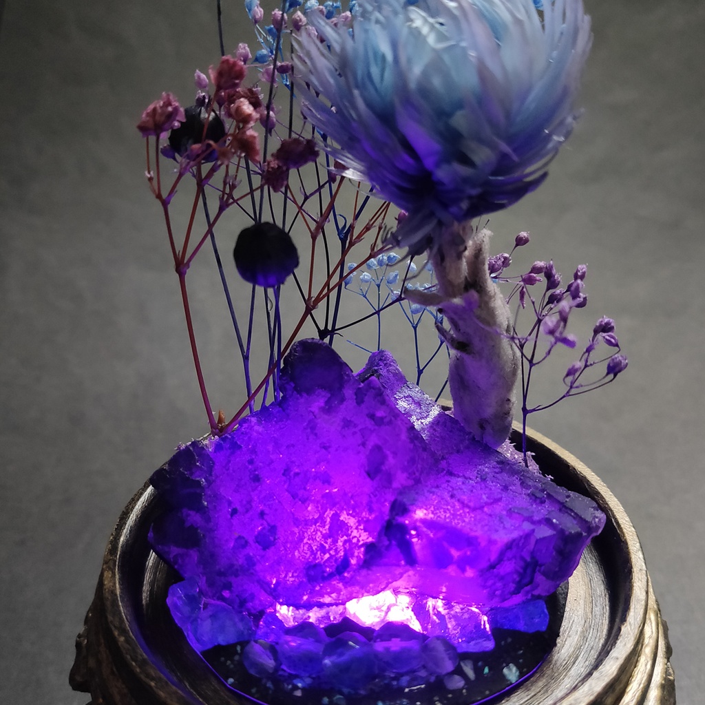 鉱物ランプ『紫と水色』中・蛍石・リモコン切替点灯