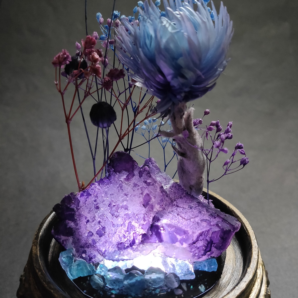 鉱物ランプ『紫と水色』中・蛍石・リモコン切替点灯