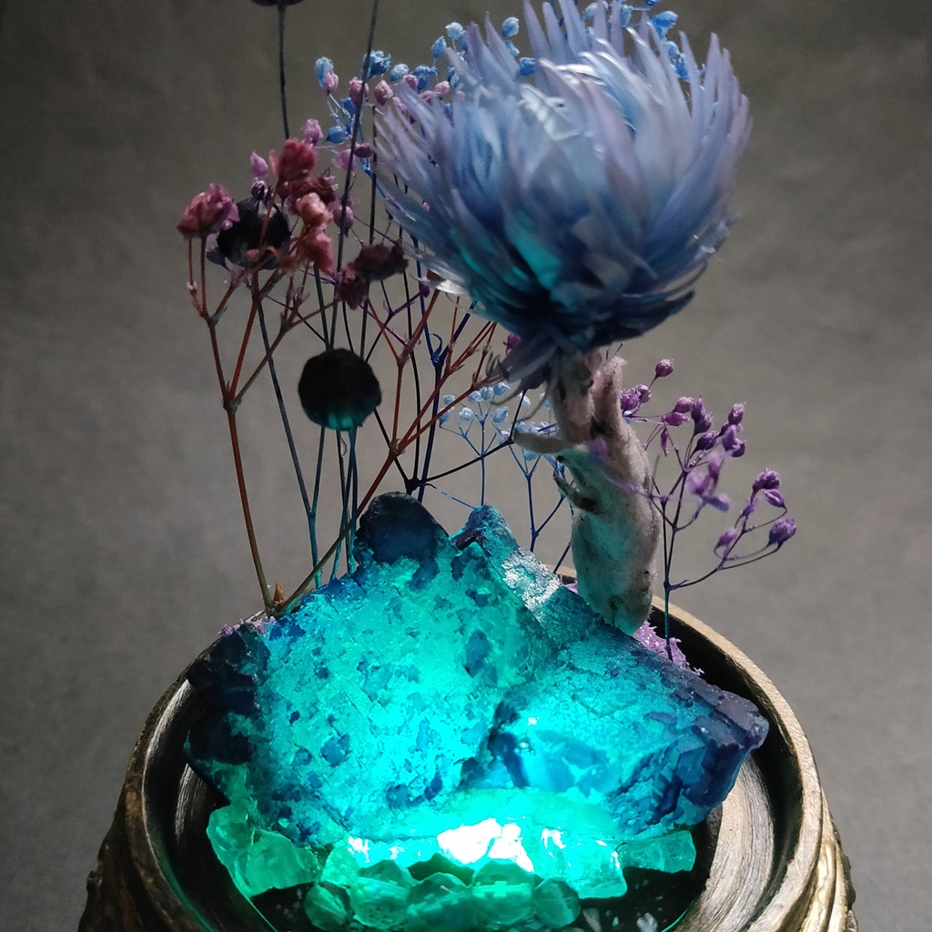 鉱物ランプ『紫と水色』中・蛍石・リモコン切替点灯