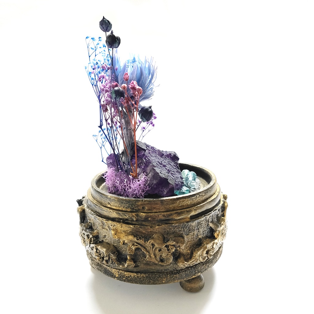 鉱物ランプ『紫と水色』中・蛍石・リモコン切替点灯