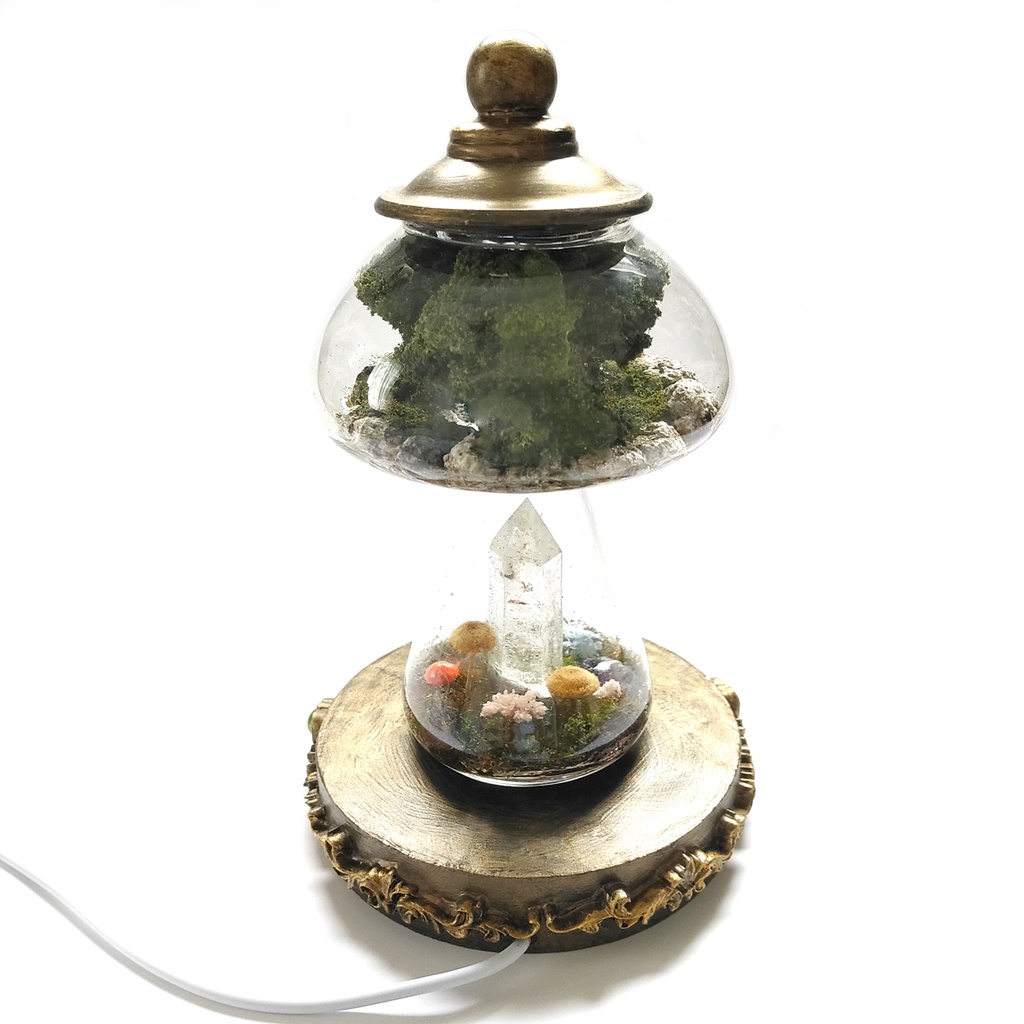 鉱物ランプ『森に隠された洞窟』キノコ型・水晶・USB給電リモコン切替点灯