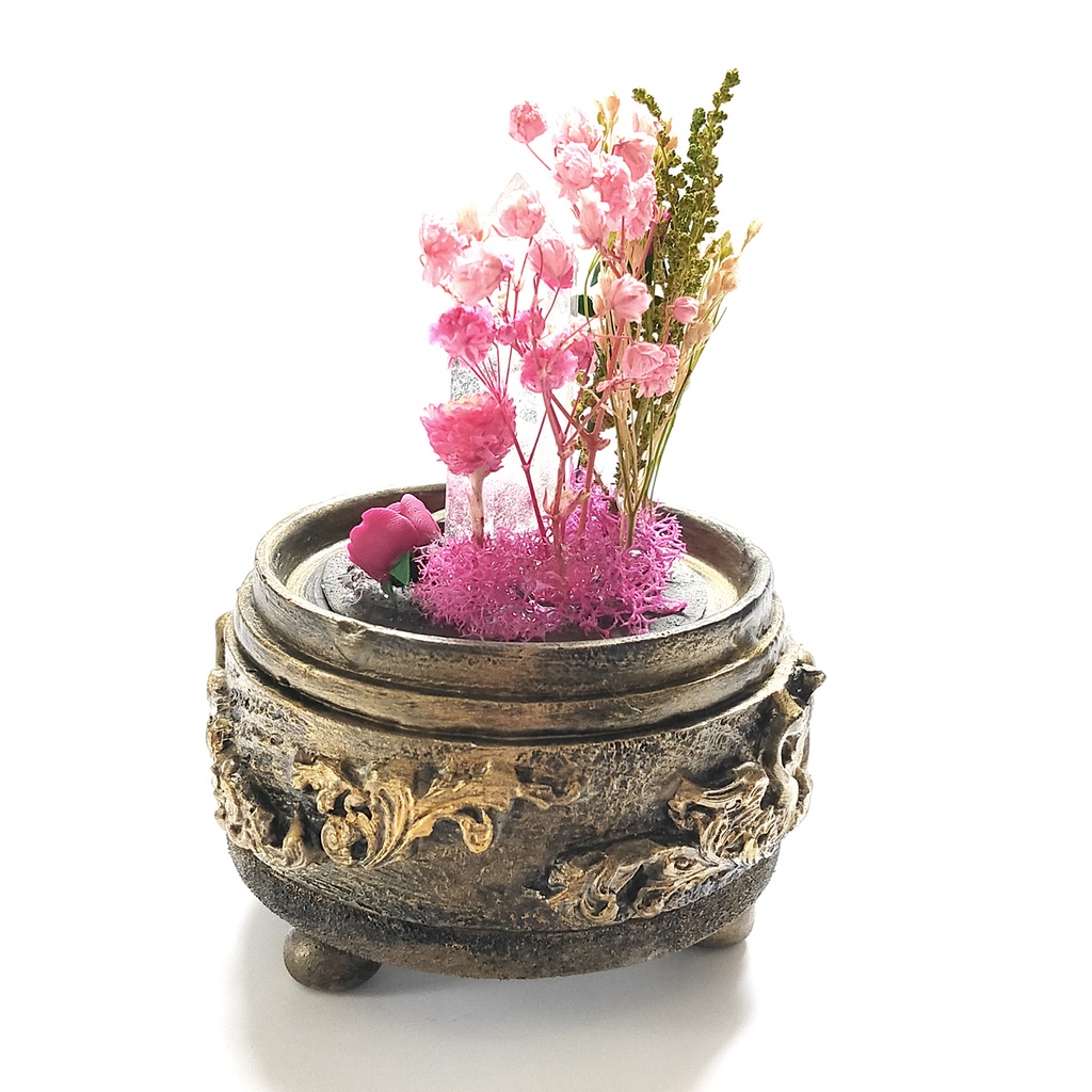 鉱物ランプ『ピンクと緑』中・水晶・トルマリン・リモコン切替点灯