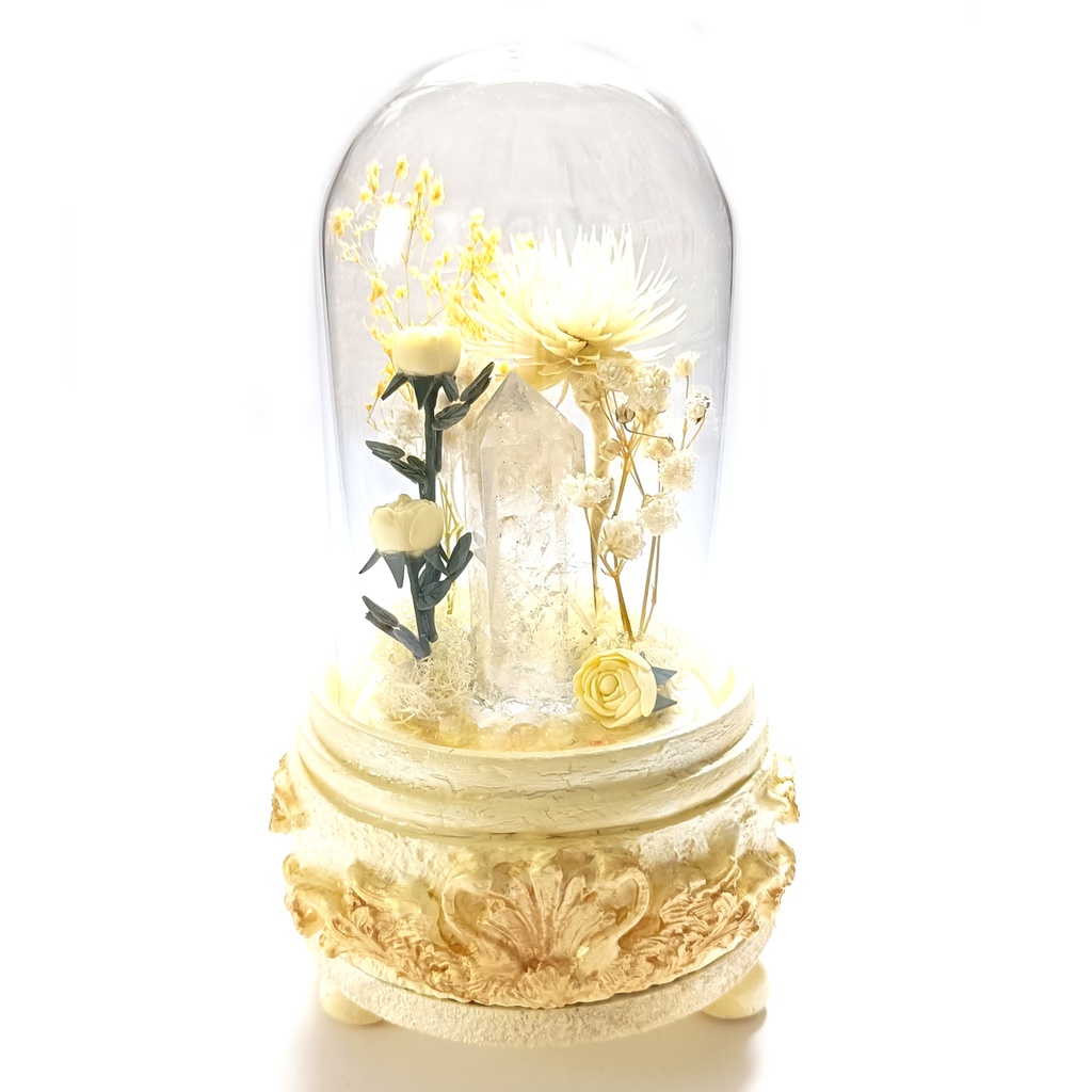 鉱物ランプ『クリーム色』中・水晶・オパール・リモコン切替点灯