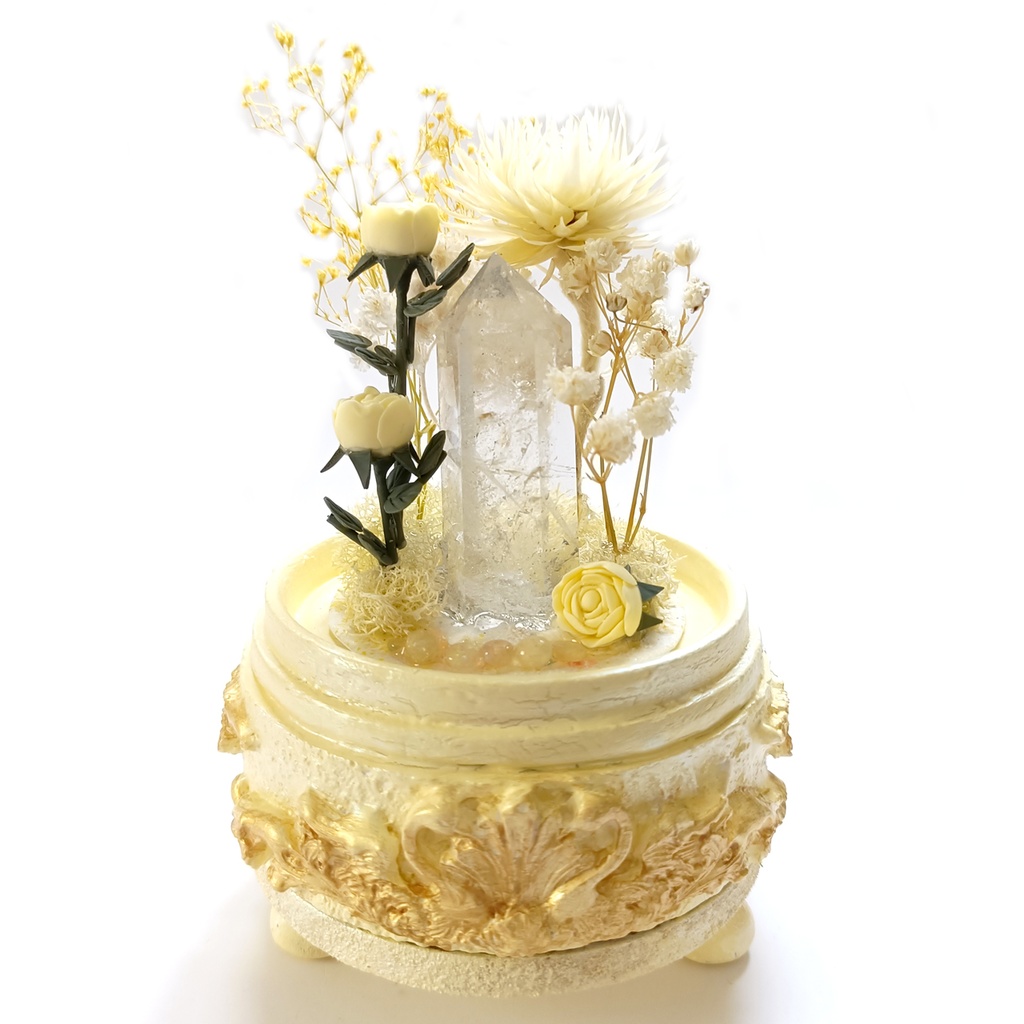 鉱物ランプ『クリーム色』中・水晶・オパール・リモコン切替点灯