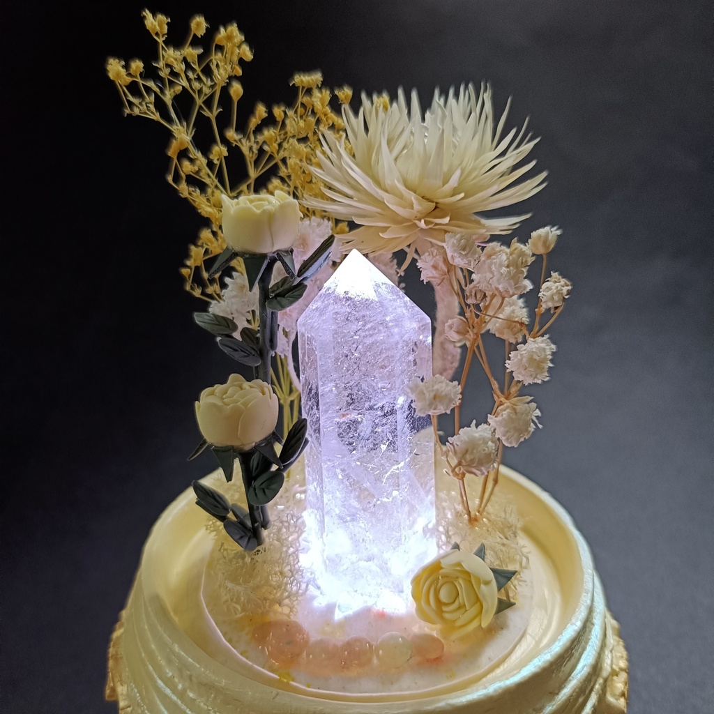 鉱物ランプ『クリーム色』中・水晶・オパール・リモコン切替点灯