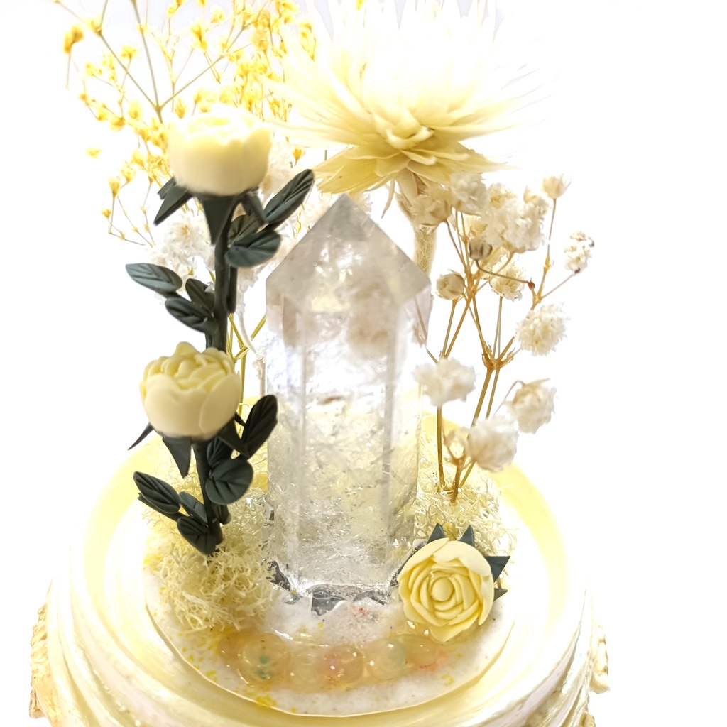 鉱物ランプ『クリーム色』中・水晶・オパール・リモコン切替点灯