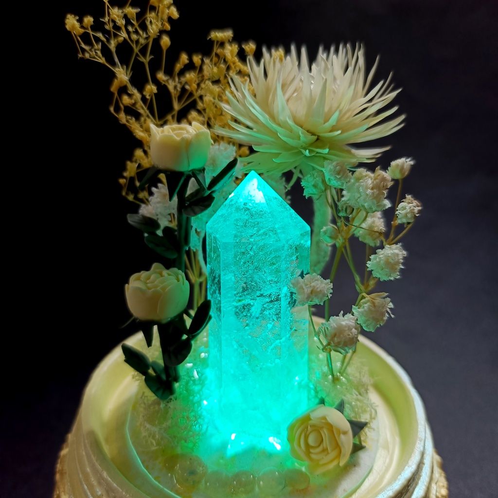 鉱物ランプ『クリーム色』中・水晶・オパール・リモコン切替点灯