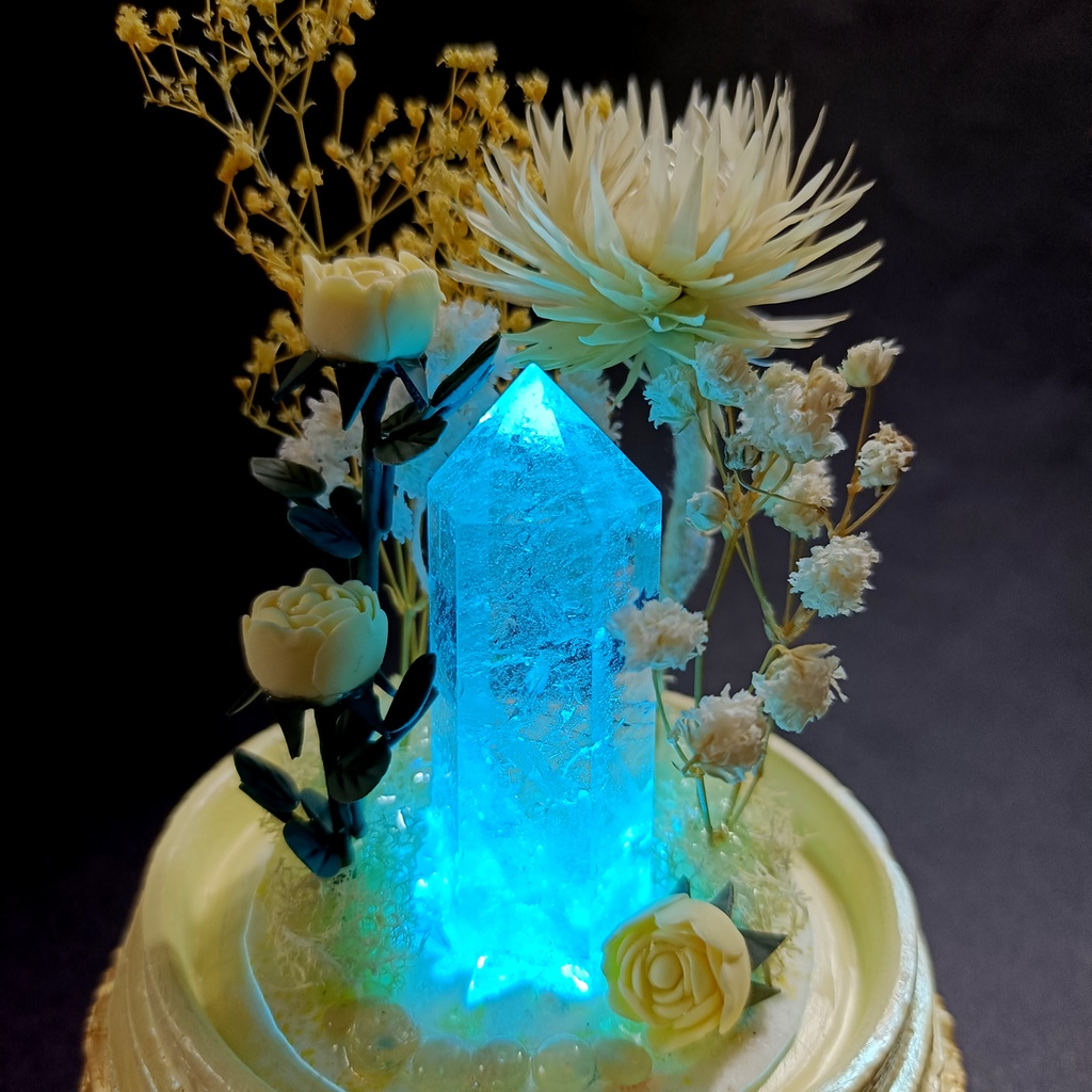 鉱物ランプ『クリーム色』中・水晶・オパール・リモコン切替点灯