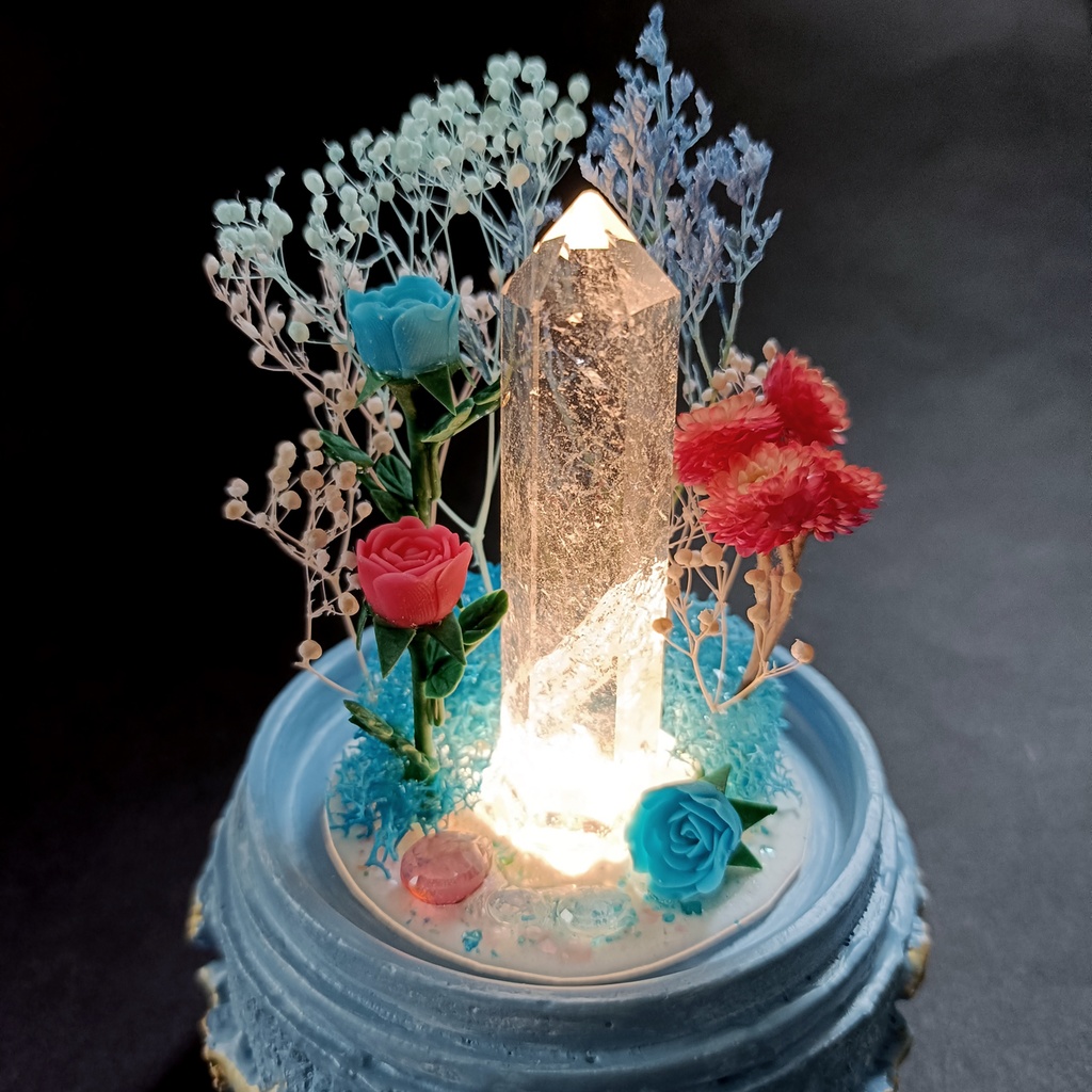 鉱物ランプ『水色とピンク』中・水晶・トパーズ・リモコン切替点灯