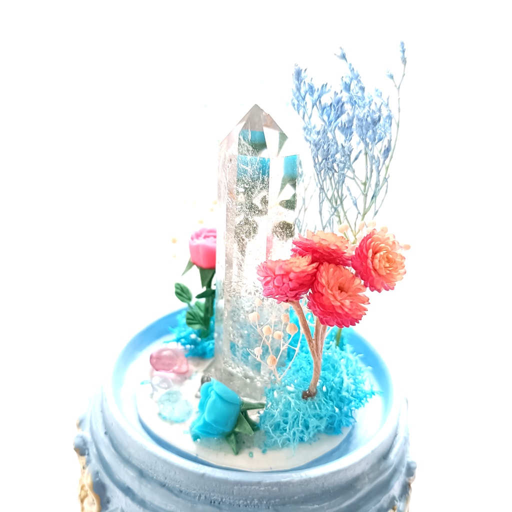 鉱物ランプ『水色とピンク』中・水晶・トパーズ・リモコン切替点灯