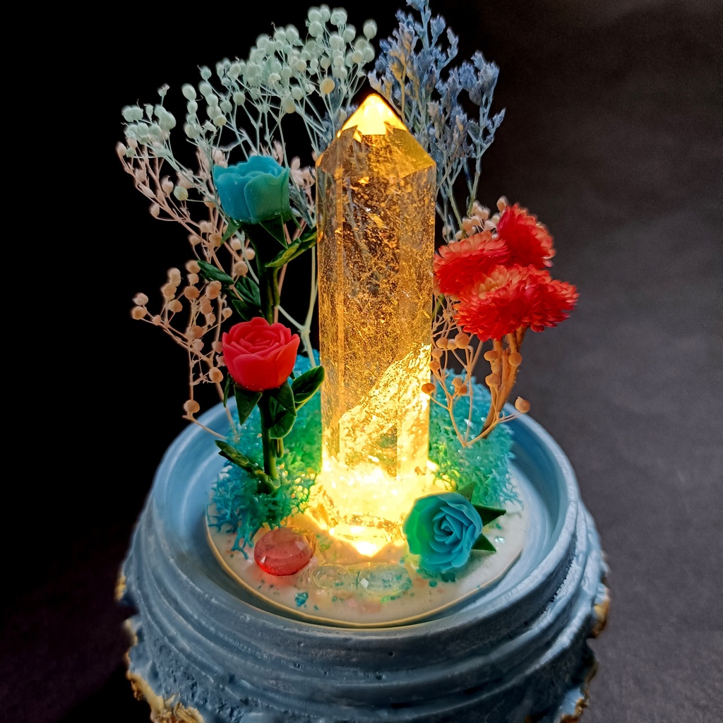 鉱物ランプ『水色とピンク』中・水晶・トパーズ・リモコン切替点灯