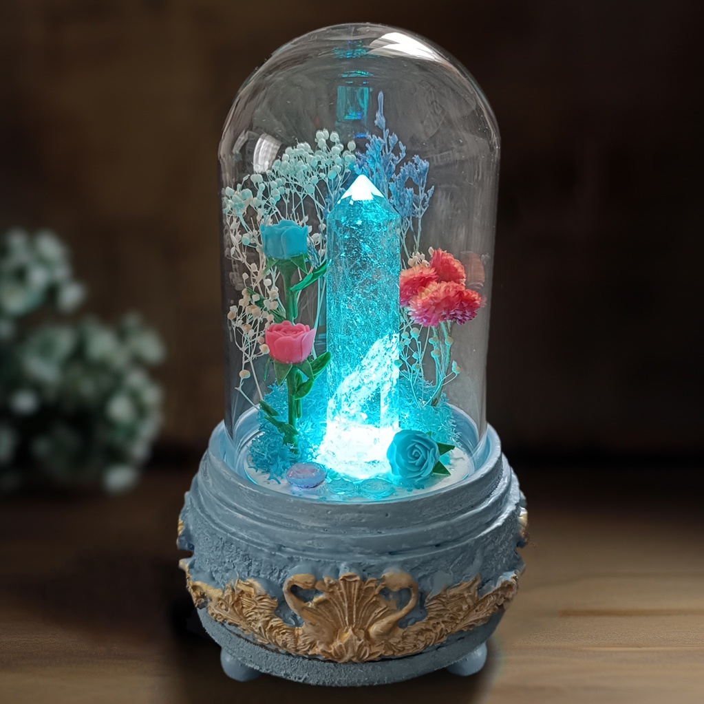 鉱物ランプ『水色とピンク』中・水晶・トパーズ・リモコン切替点灯