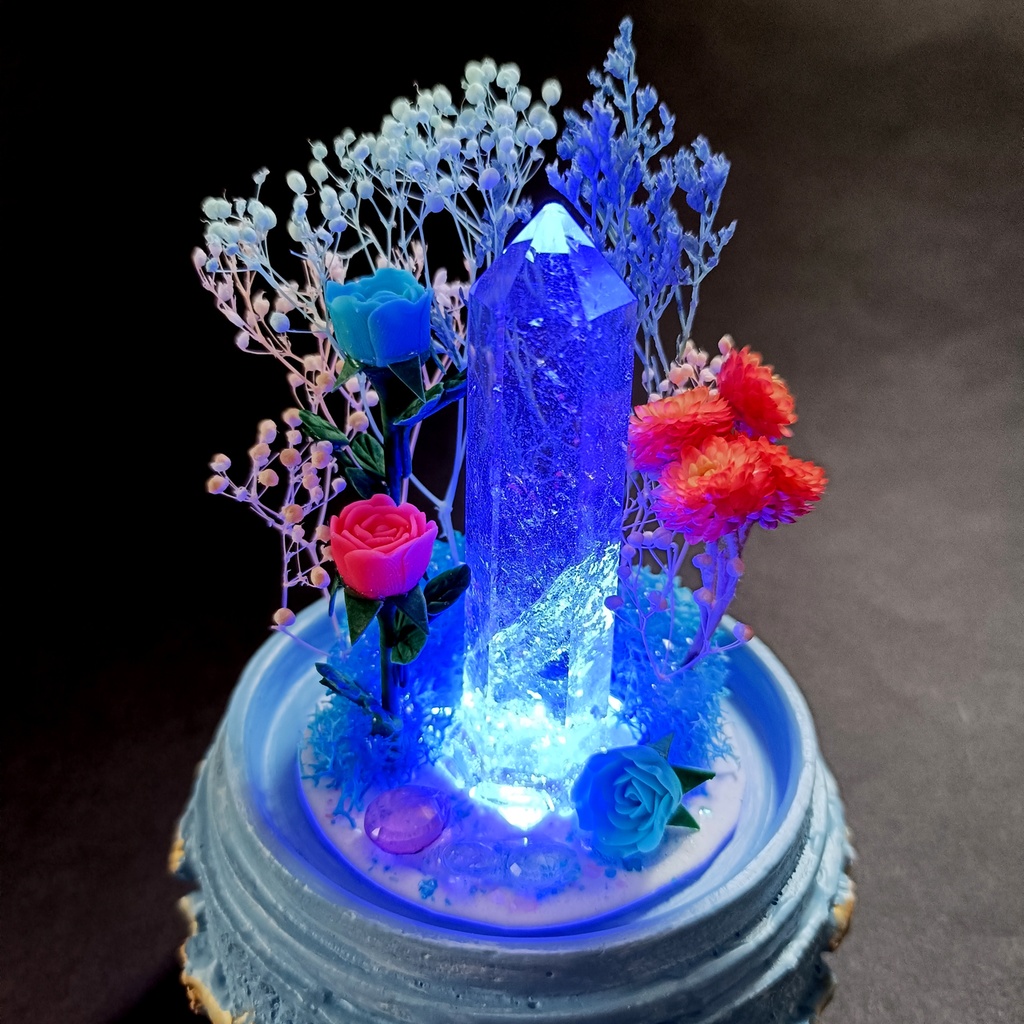 鉱物ランプ『水色とピンク』中・水晶・トパーズ・リモコン切替点灯