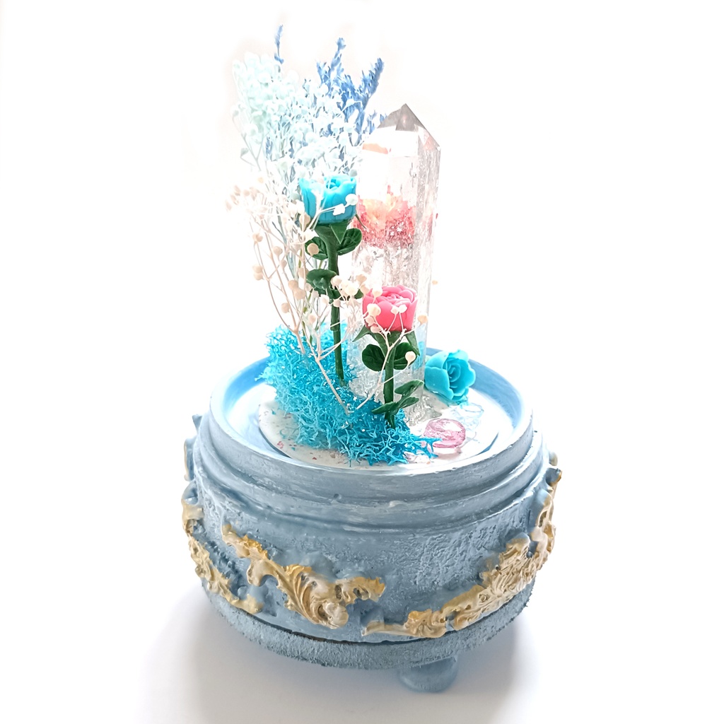 鉱物ランプ『水色とピンク』中・水晶・トパーズ・リモコン切替点灯