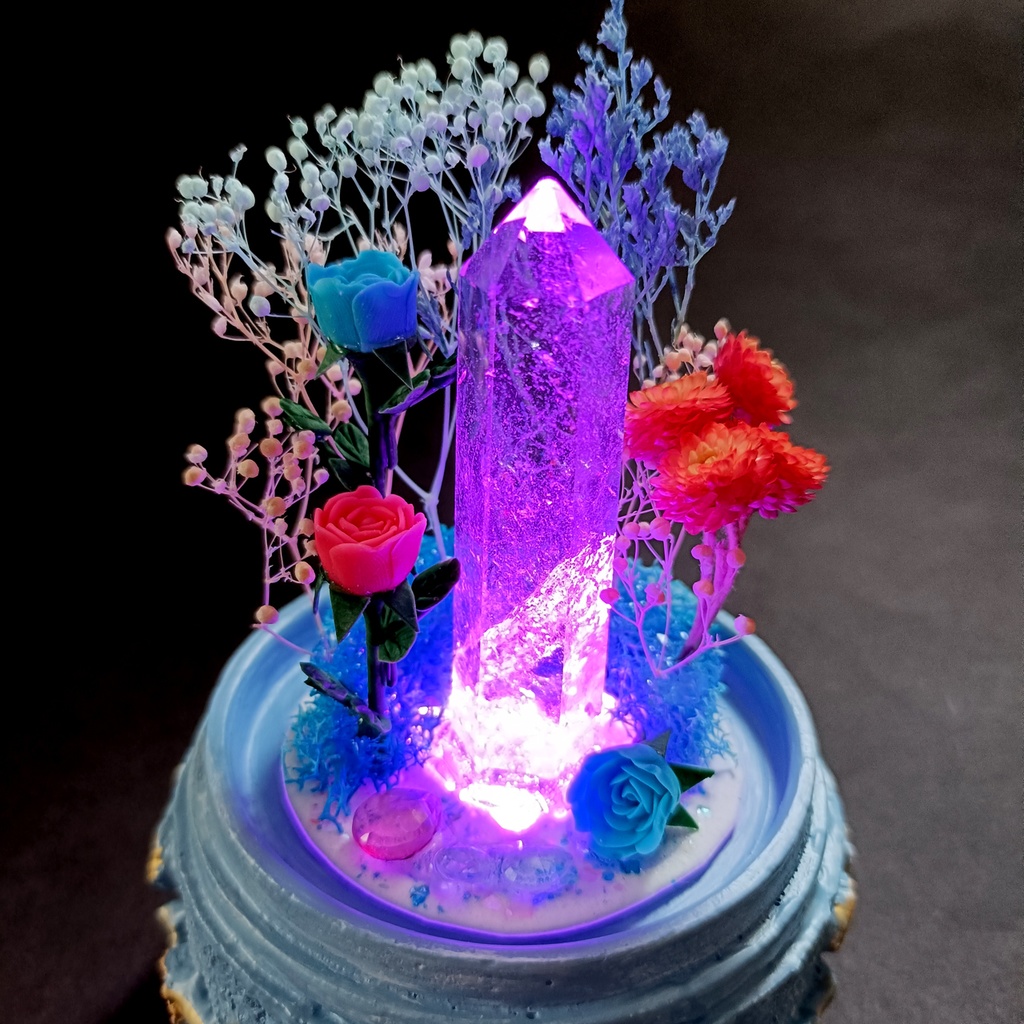 鉱物ランプ『水色とピンク』中・水晶・トパーズ・リモコン切替点灯