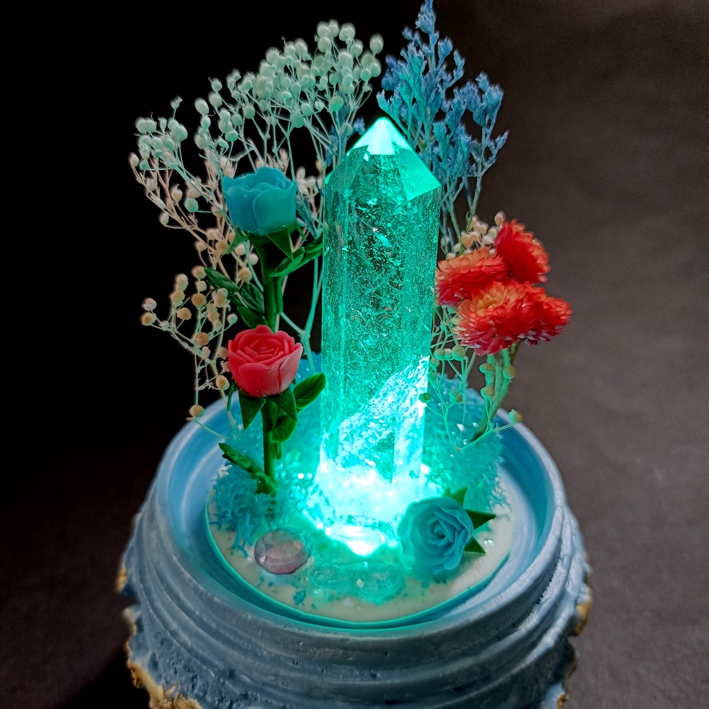 鉱物ランプ『水色とピンク』中・水晶・トパーズ・リモコン切替点灯