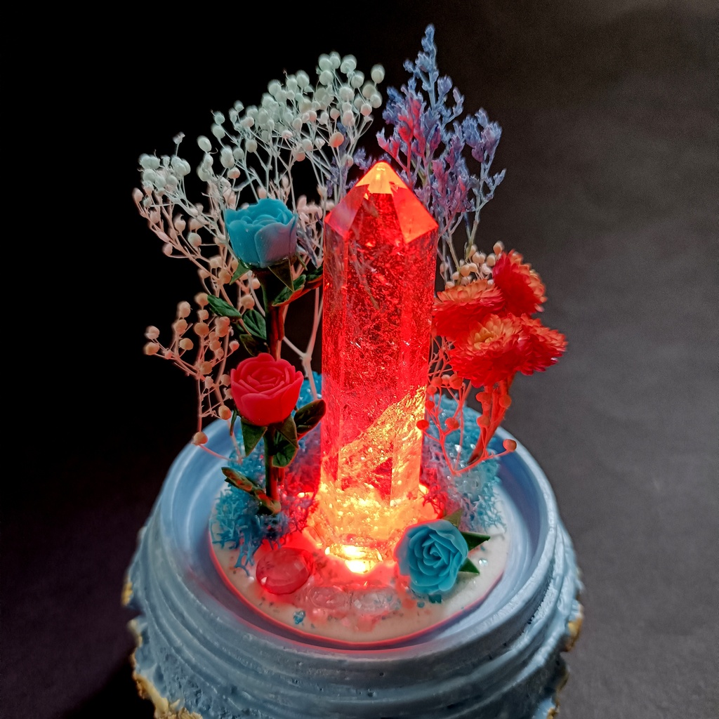 鉱物ランプ『水色とピンク』中・水晶・トパーズ・リモコン切替点灯