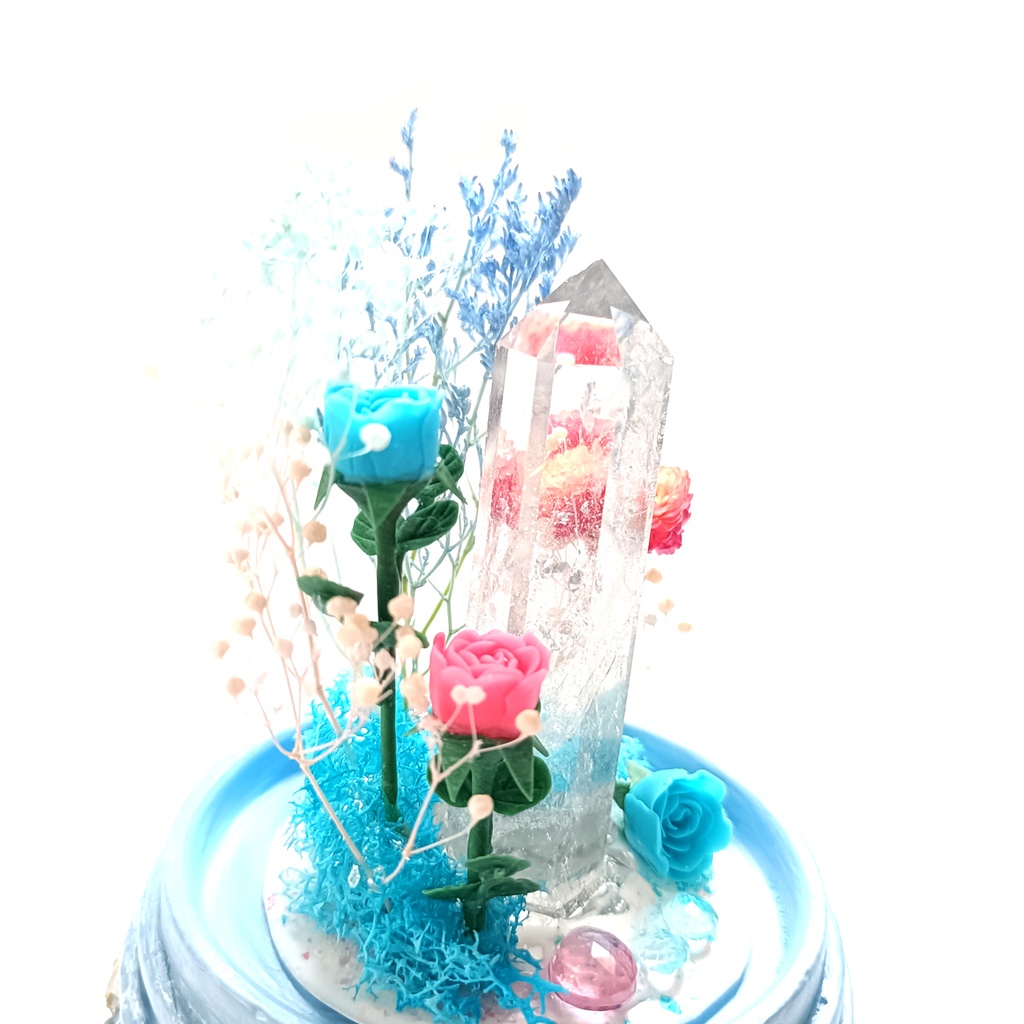 鉱物ランプ『水色とピンク』中・水晶・トパーズ・リモコン切替点灯