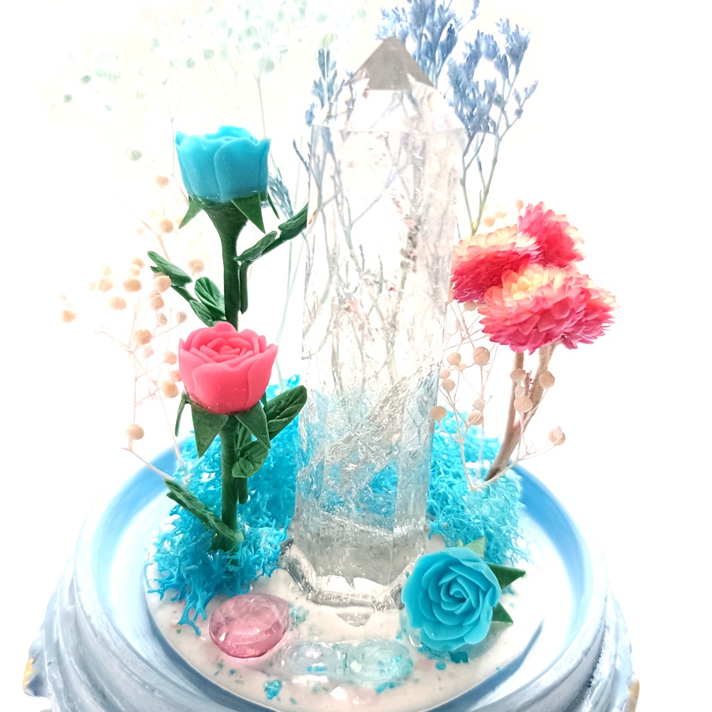 鉱物ランプ『水色とピンク』中・水晶・トパーズ・リモコン切替点灯