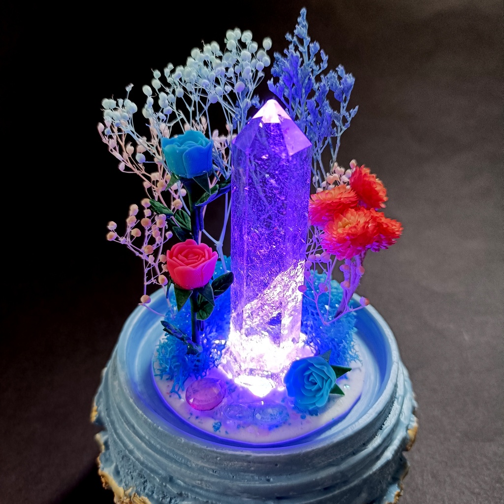 鉱物ランプ『水色とピンク』中・水晶・トパーズ・リモコン切替点灯