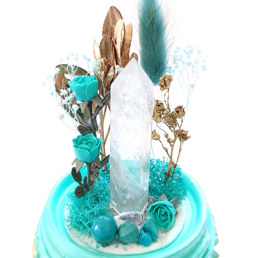 鉱物ランプ『水色と金』中・水晶・ターコイズ・リモコン切替点灯