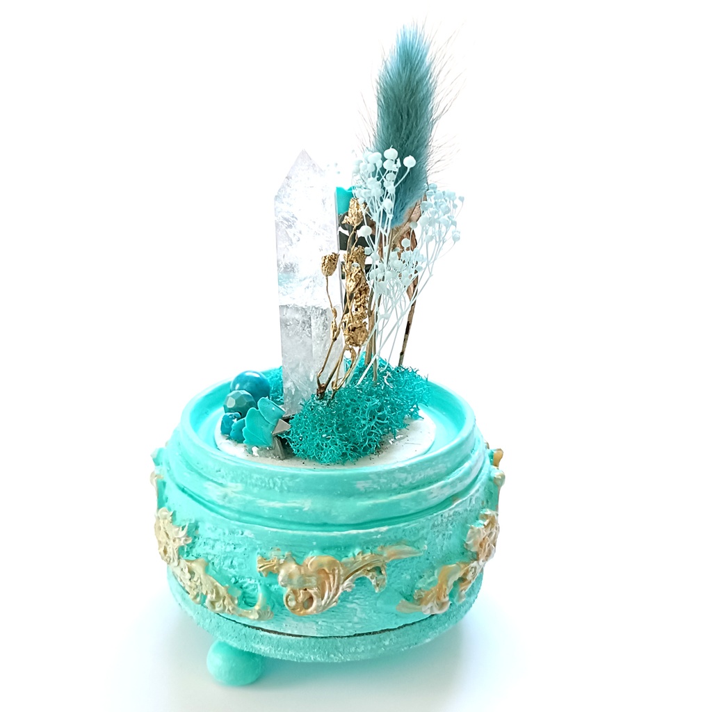 鉱物ランプ『水色と金』中・水晶・ターコイズ・リモコン切替点灯