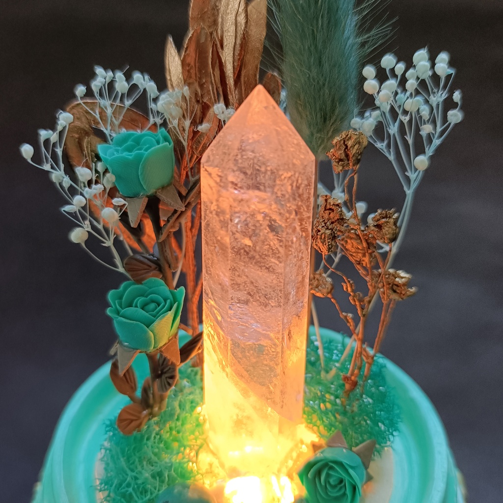 鉱物ランプ『水色と金』中・水晶・ターコイズ・リモコン切替点灯