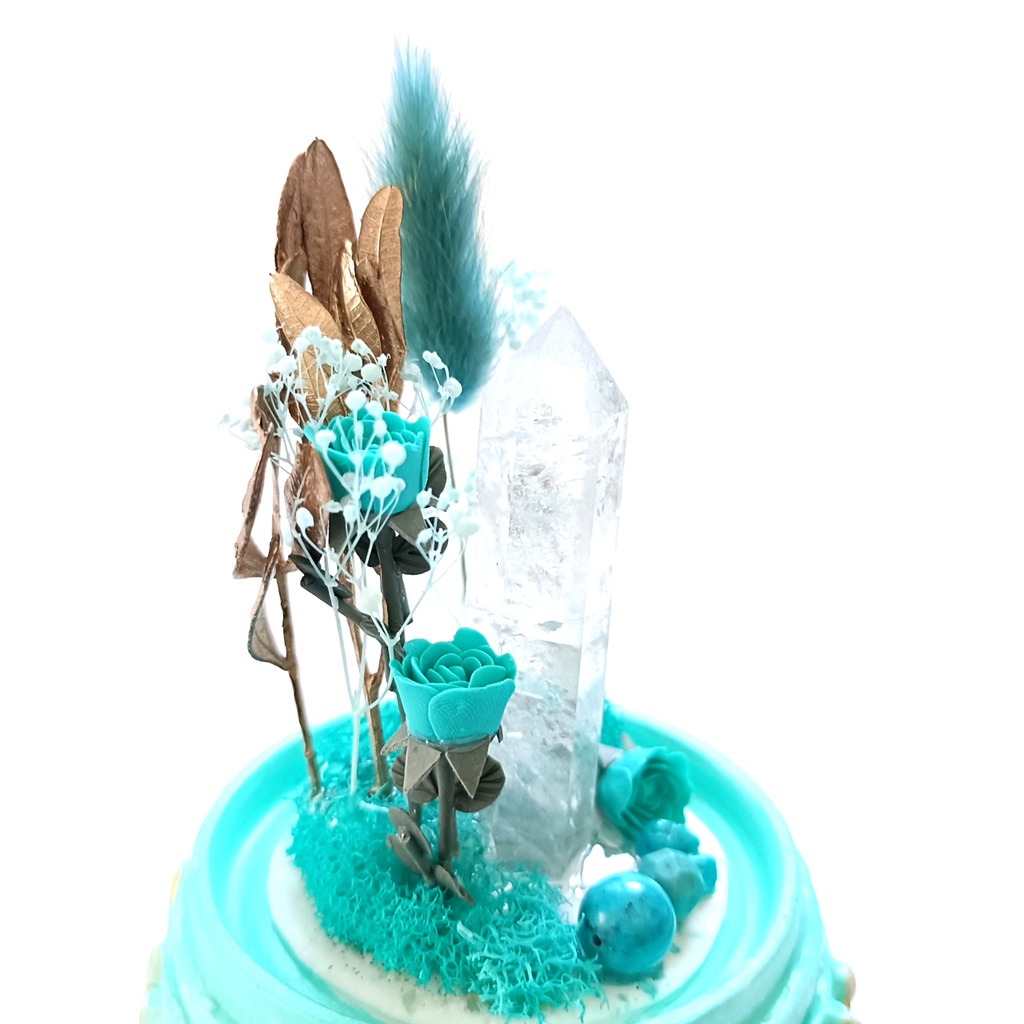 鉱物ランプ『水色と金』中・水晶・ターコイズ・リモコン切替点灯