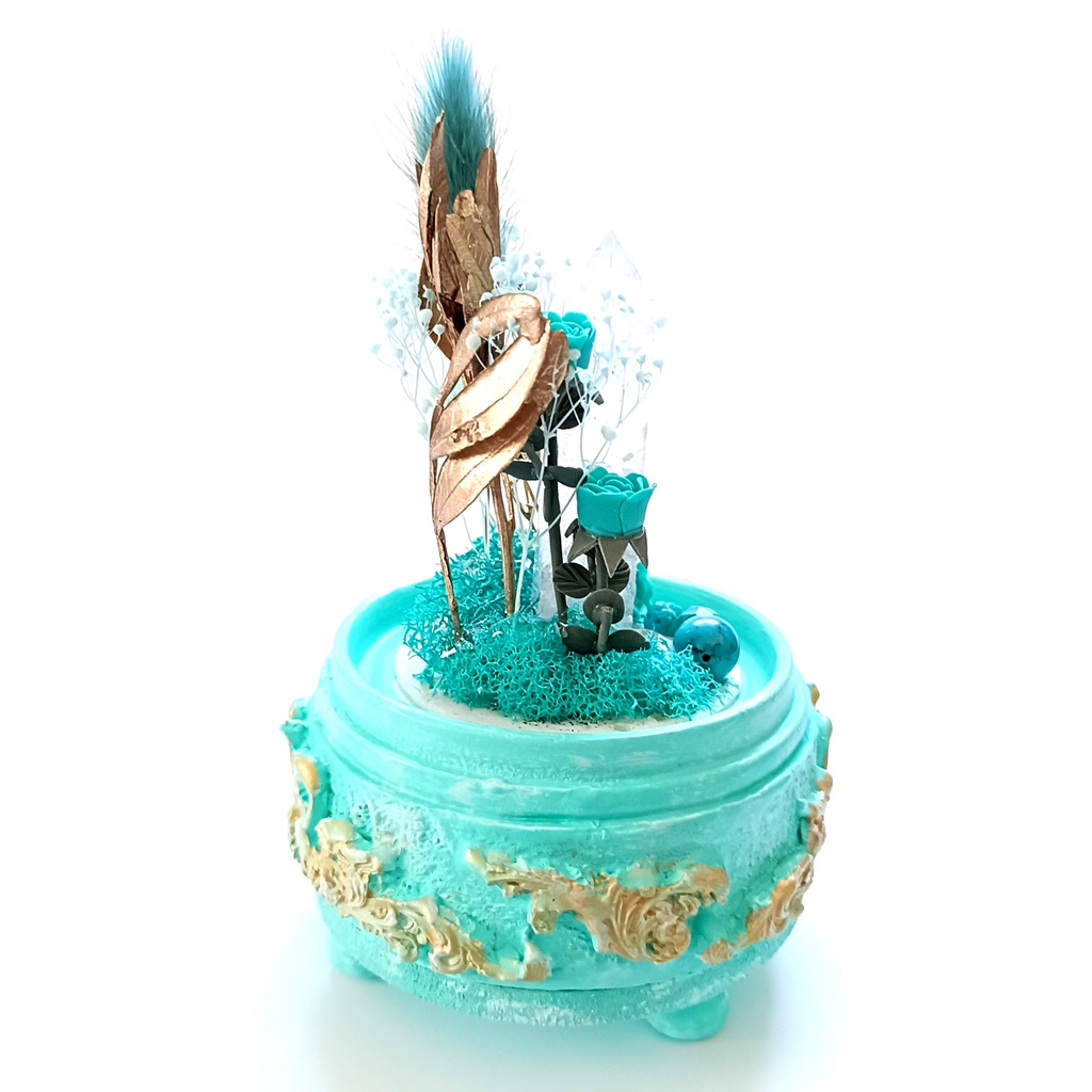 鉱物ランプ『水色と金』中・水晶・ターコイズ・リモコン切替点灯