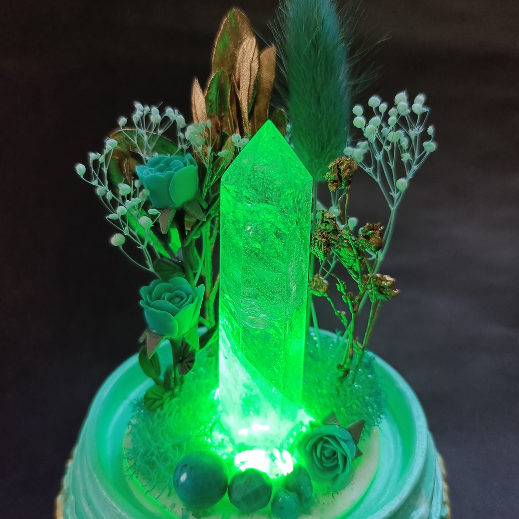 鉱物ランプ『水色と金』中・水晶・ターコイズ・リモコン切替点灯