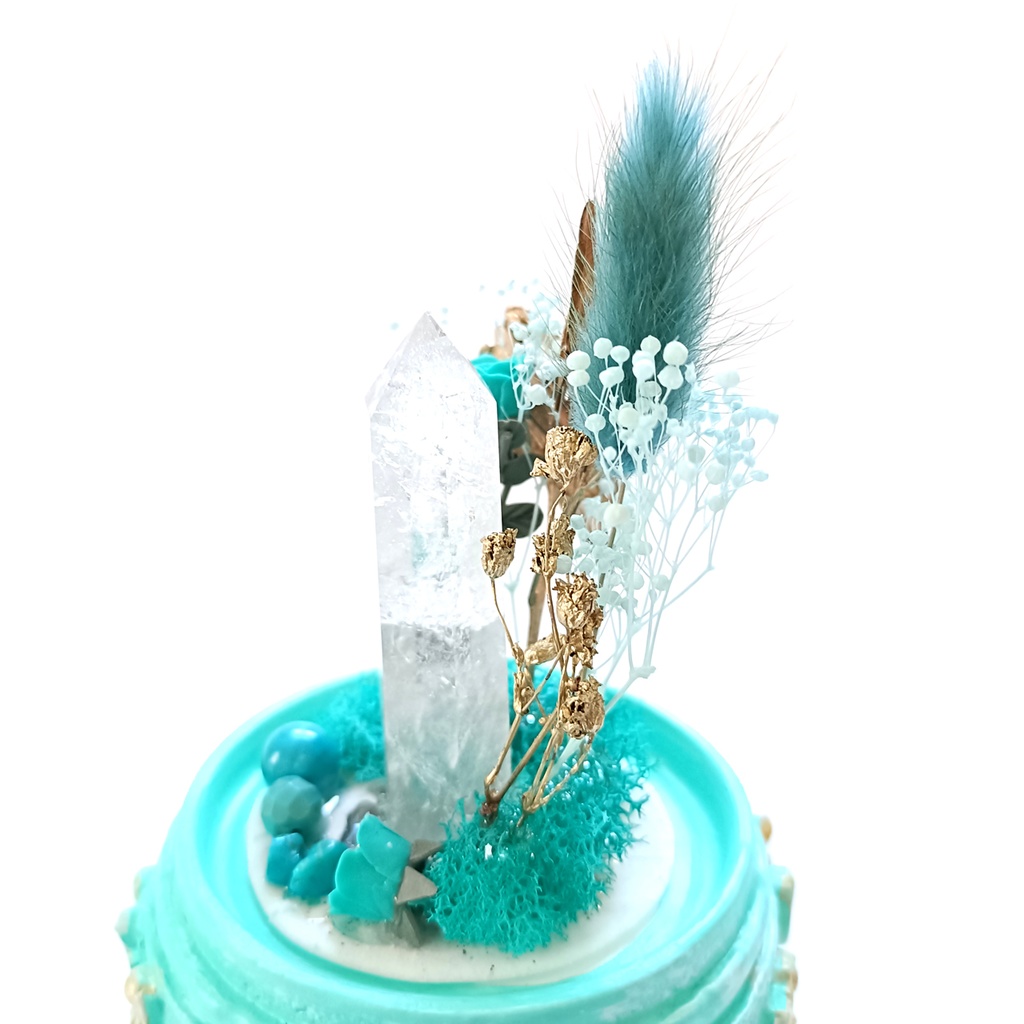 鉱物ランプ『水色と金』中・水晶・ターコイズ・リモコン切替点灯