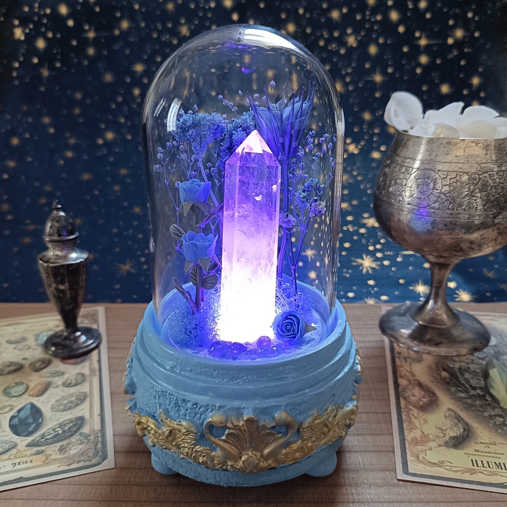 鉱物ランプ『青紫』中・水晶・タンザナイト・リモコン切替点灯