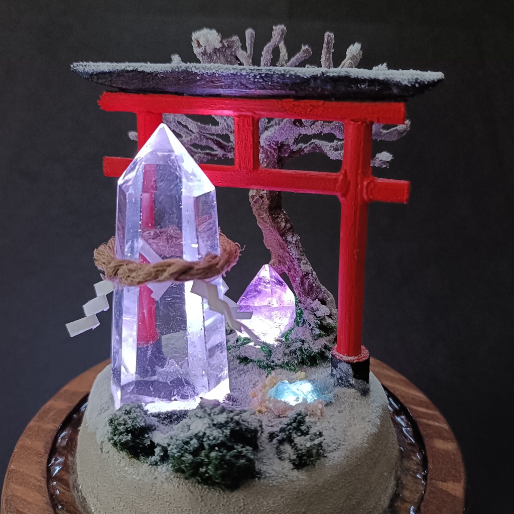 鉱物ランプ『水晶庭園-冬のお社-』大・水晶・リモコン切替点灯