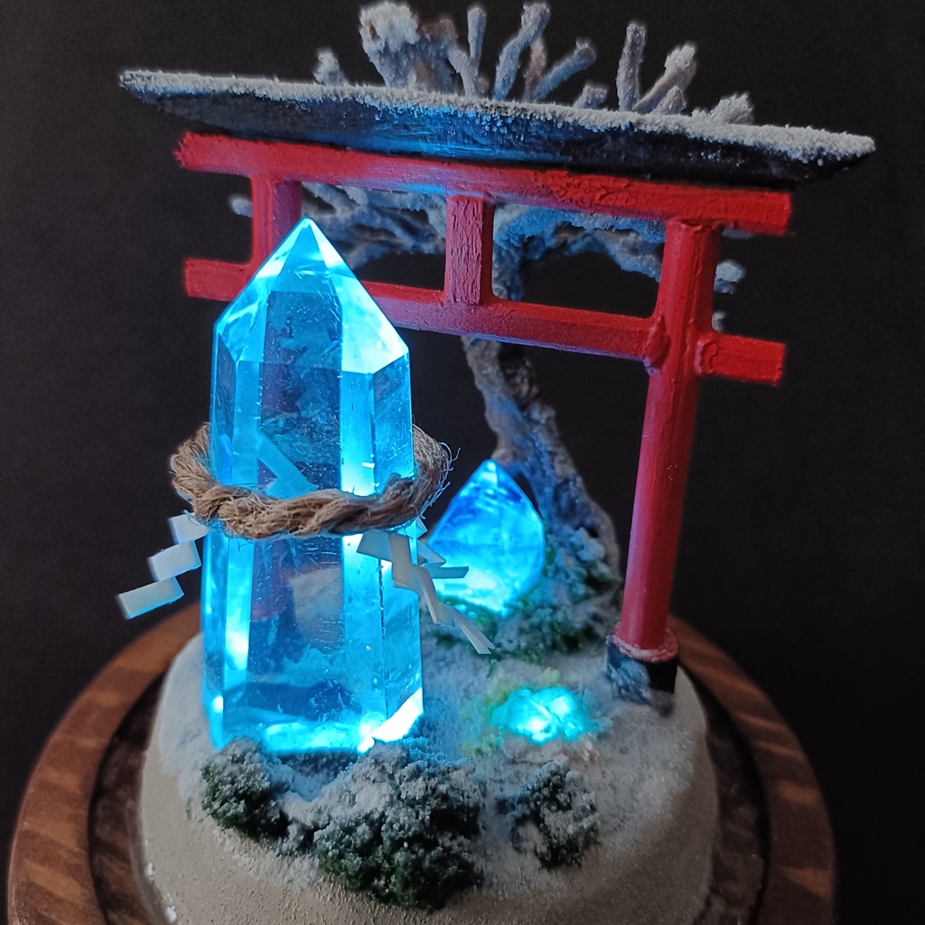 鉱物ランプ『水晶庭園-冬のお社-』大・水晶・リモコン切替点灯