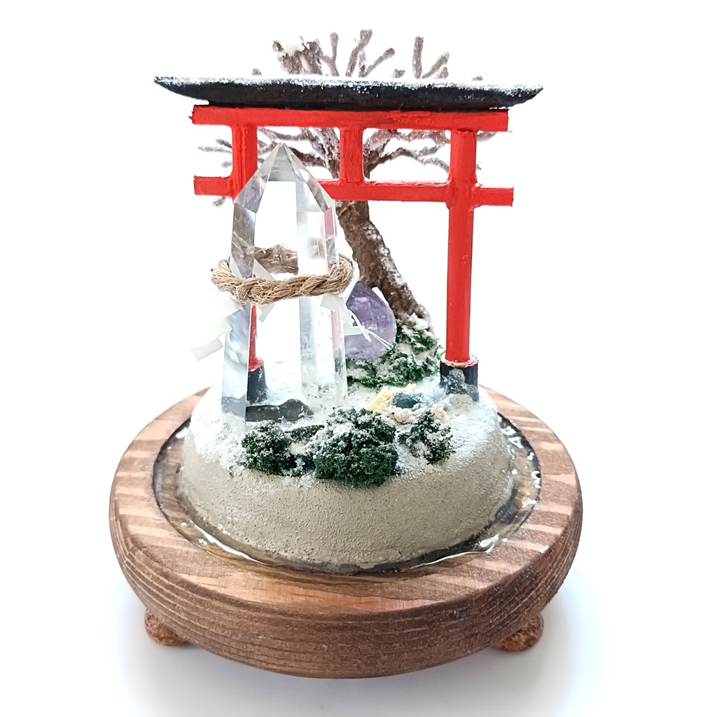 鉱物ランプ『水晶庭園-冬のお社-』大・水晶・リモコン切替点灯