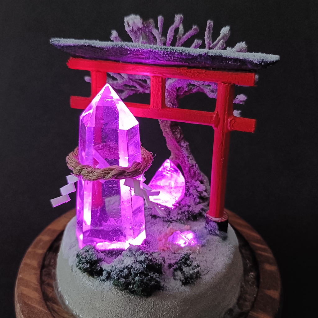鉱物ランプ『水晶庭園-冬のお社-』大・水晶・リモコン切替点灯