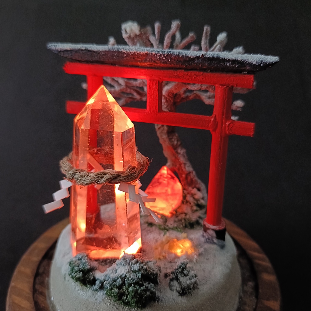 鉱物ランプ『水晶庭園-冬のお社-』大・水晶・リモコン切替点灯